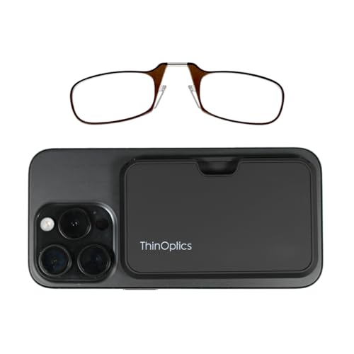 Always With You by ThinOptics Classic Readers + Attachable Glasses Case - color: Black Case / Brown Frames