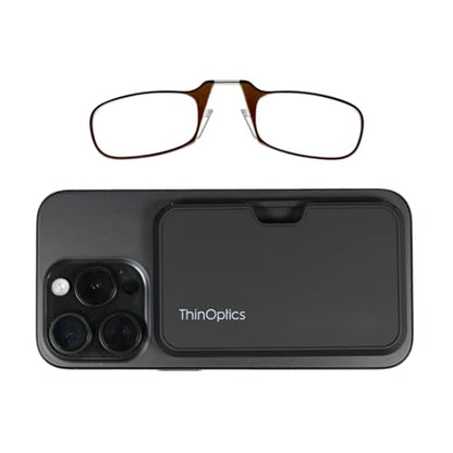Always With You by ThinOptics Classic Readers + Attachable Glasses Case - color: Black Case / Brown Frames