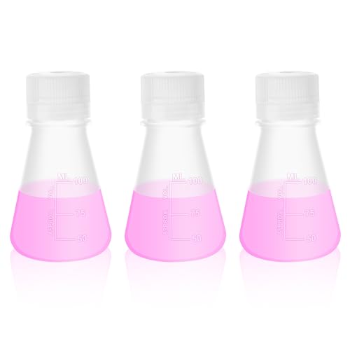 3pcs 100ml Plastic Erlenmeyer Flasks with Screw Cap, LVAH003 - style: 3pcs of Vol.100ml