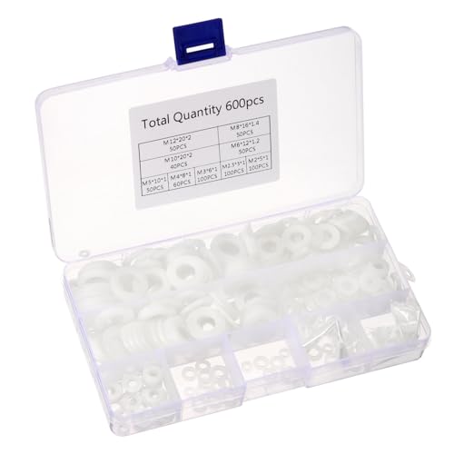 PATIKIL Nylon Spacers Assortment, 600Pcs Plastic Spacer M2 M2.5 M3 M4 M5 M6 M8 M10 M12 Spacer Screw Standoff Round Electrical Outlet Spacer Screw Bolts Hardware Receptacle, White - color: White