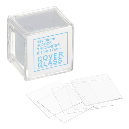 PATIKIL 200pcs Cover Slips for Microscope Slides, 18x18mm Microscope Cover Square for Laboratory Sample Observe - size: 18x18mm