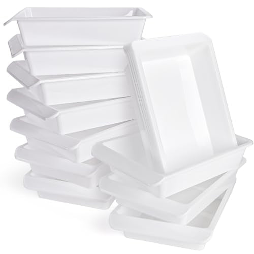 Yopay 15 Pack Plastic Art Tray for Classroom, White Craft Trays for Kids, Paper Organizer Bins, Activity Organizer Serving Tray for DIY Projects, Painting, Beads, Slime Sensory Toys