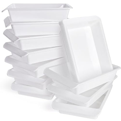 Yopay 15 Pack Plastic Art Tray for Classroom, White Craft Trays for Kids, Paper Organizer Bins, Activity Organizer Serving Tray for DIY Projects, Painting, Beads, Slime Sensory Toys