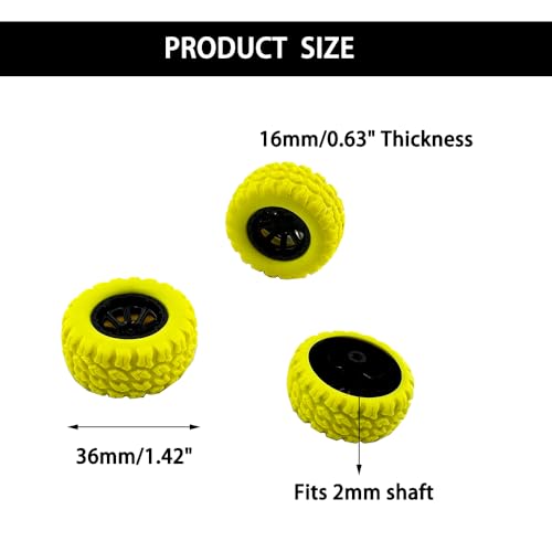 10PCS Toy Car Wheel RC Car Rubber Tire Wheel with 5PCS Shaft Round Rod Axles for RC Car Truck Robot DIY Model Toy Wheel Parts (2x36mm Yellow) - style: 2x36mm Yellow