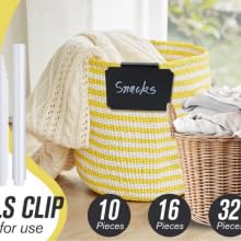 10 Plastic Basket Bin Label Clip on Removable Kitchen Pantry Label Clip with White Chalk Markers for Storage Bin Box Hanging Bin Clip Label (10)