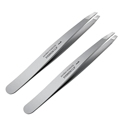 Flat and Slant Tip Tweezers of 2 Pack, Stainless Steel Precision Tweezer for Women Eyebrow & Hair Removal - color: 2 Pack (Slant & Flat)