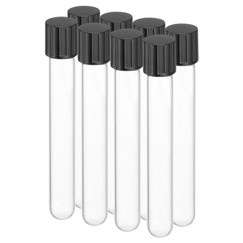 PATIKIL 9ml Test Tubes with Caps, 8pcs Glass Test Tubes Clear Round Bottom Test Tube Containers with Plastic Cap for Bead Candy Bath Salt Storage Scientific Experiment Plant, 13mmx100mm - size: 9ml