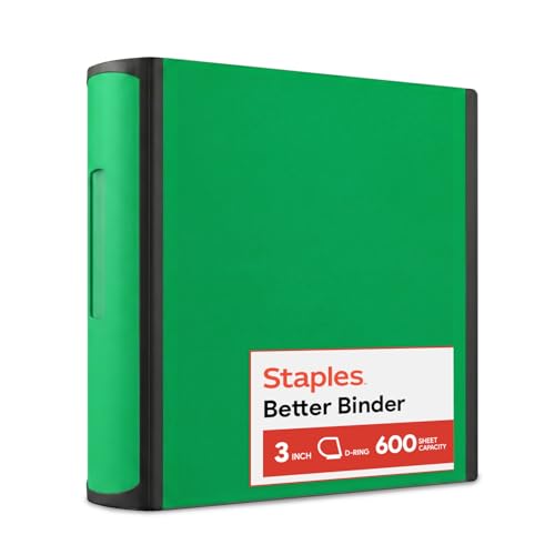 Staples Heavy-Duty 3-Inch D-Ring Binder, Green, 600 Sheets - color: Green, size: 3-Inch
