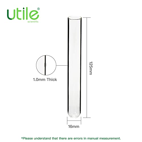 Utile 50pcs of Plain Cylindrical Glass Test Tubes, Vol.14ml, 16x125mm, Medium Borosilicate Glass Material, 4004.0129.50 - style: 50pcs of 16x125mm