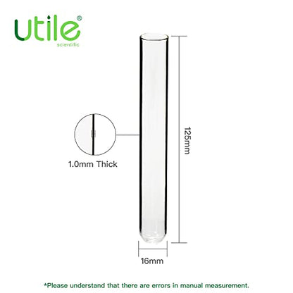 Utile 50pcs of Plain Cylindrical Glass Test Tubes, Vol.14ml, 16x125mm, Medium Borosilicate Glass Material, 4004.0129.50 - style: 50pcs of 16x125mm