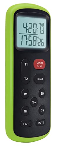 Lavatools KT8 Digital Kitchen Dual Timer & Stopwatch, Backlight, Ultra Loud Alarm, Mute Function, Quick-Set Buttons, Hang Hole, Magnetic for Cooking and Classroom with Lanyard - color: Lime