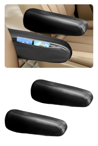 2 PCS Car Armrest Cover, Protector Sleeve with Storage Pocket Black
