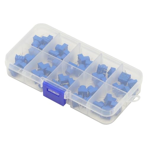 40Pcs 1K 2K 5K 10K 20K 50K 100K 500K Ohm 1M 500R 3386P Trim Potentiometer Kit with Blue Knobs Breadboard Compatible Variable Resistors