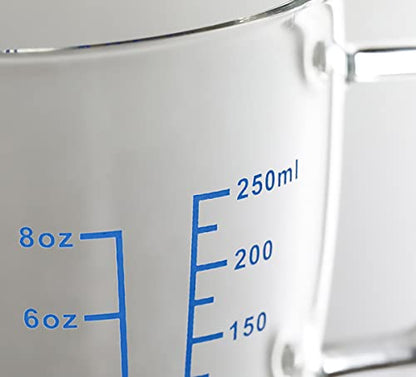 Glass Measuring Cup with Lid, Graduated Beaker Mug with Handle, Borosilicate Glass V-Shaped Spout Microwave Safe Scales Milk Cup for Cooking Baking (1cup/8oz/250ml) - size: 8 fl oz