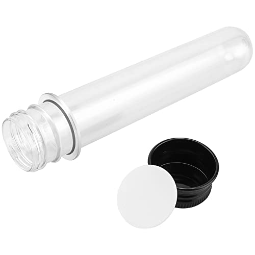 SEUNMUK 60 PCS 40ml Clear Plastic Test Tubes with Black Caps, 140 x 25 mm Clear Bath Salt Tubes, Test Tubes for Plants, Scientific Experiments, Candy Storage, Powders, Spices - color: Black Caps