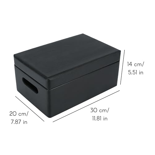 Creative Deco Large Black Wooden Box Storage with Hinged Lid - color: Black, size: L | Handles