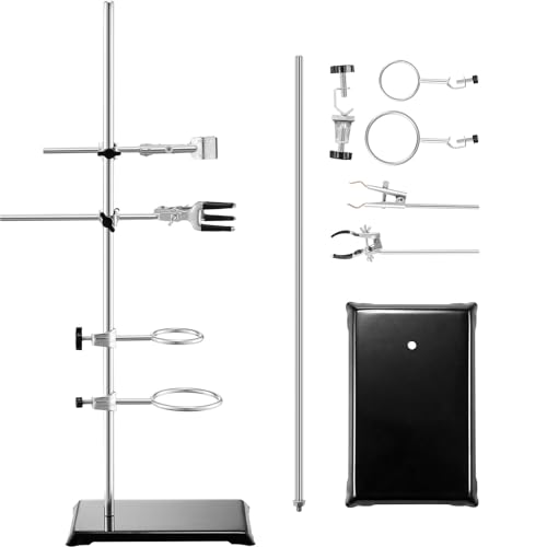 VEVOR Laboratory Support Stand Sets, Set of 2, Steel Lab Stand with 23.6 in Rod and 8.3 x 5.3 in Cast Iron Base, Includes Flask Clamps, Burette Clamps, and Cross Clamps