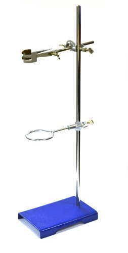 EISCO Chemical Resistant Steel Ring Stand Set - Lab Stand Support with Clamp - 8 Inch x 5 Inch Base, 24 Inch Rod - Use as Glass Funnel Stand or Test Tube Holder