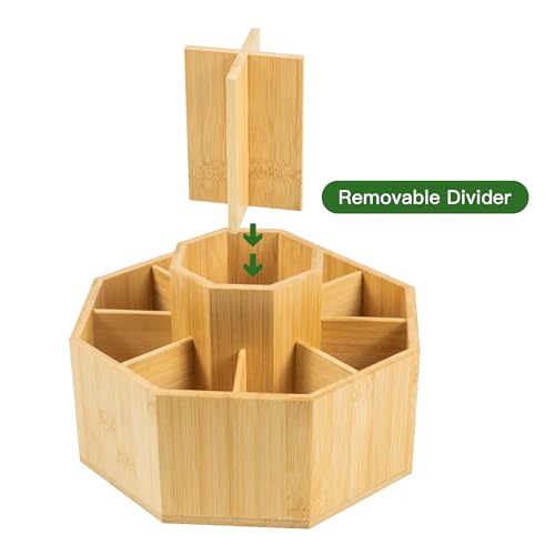 VaeFae 360 Rotating Bamboo Pen Holder for Desk, Art Supply Storage, Large - size: Large