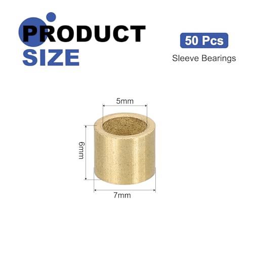 uxcell 50Pcs Sleeve Bearings, 5mm Bore x 7mm OD x 6mm Length, Self-Lubricating Sintered Bronze Bushings - size: 5mm Bore x 7mm OD x 6mm Length
