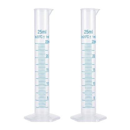 Graduated Cylinder Plastic 25ml Lab Measuring Cylinders for Home and School Science, 2 PCS - size: Plastic 25 ml