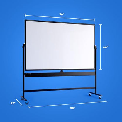 Kamelleo Rolling Whiteboard on Wheels 96" x 46", Double Sided White Board - color: Jet Black, size: 96x46