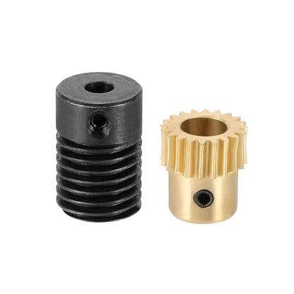 uxcell Worm Gear Set 20T 0.5 Module 20:1 Reduction Rate, Right Rotation Drive Gear Box Wheel Reduce Transmission Part (Brass Gear-6mm Bore, #45 Steel Rod 4mm Bore) - size: Gear-6mm, Rod-4mm Bore, style: 0.5M-20T