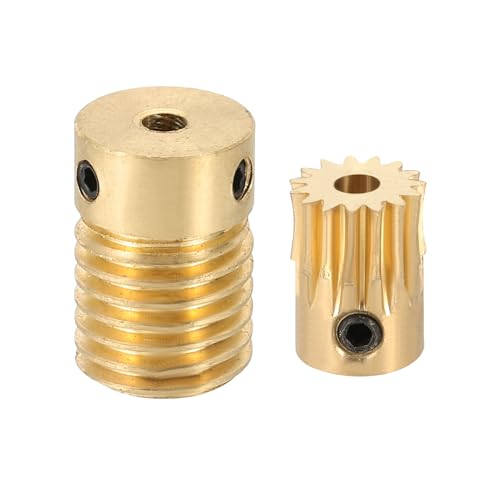 uxcell Worm Gear Set 15T 0.5 Module 15:1 Reduction Rate, Right Rotation Drive Gear Box Wheel Reduce Transmission Part (Brass Gear-3mm Bore, Brass Rod 3mm Bore) - size: Gear-3mm, Rod-3mm Bore, style: 0.5M-15T