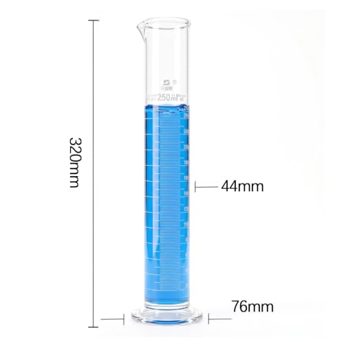 TISMART Glass Graduated Cylinder 250ml, Class A Borosilicate 3.3 - size: 250ml