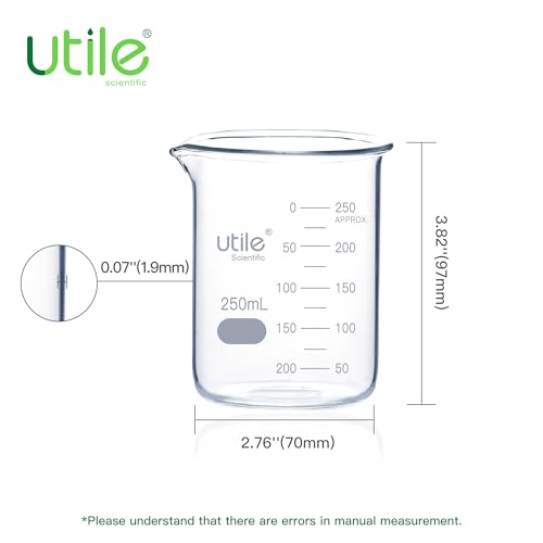 Utile 12 Pcs Glass Beaker Set, Vol.250ml Beakers, Glass Beaker with Double Scale Printed Graduation, 4000.0250.12-X - style: 12 pcs of 250ml