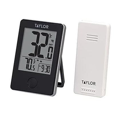 Taylor in/Out Wireless Thermometer with Remote Sensor and Clock - color: Black