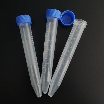 15mL Conical Centrifuge Tubes, Blue Screw Caps, Molded Graduation, 100 PCS