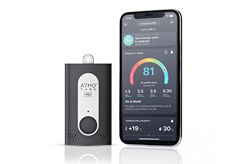 Atmotube Battery Powered Pro Portable Outdoor and Indoor Professional Air Quality Monitor [PM, VOCs, Temperature, Humidity and Barometric Pressure Tester], Pollution Meter