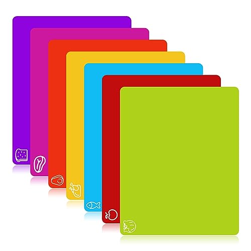 Goodluck 7 Pieces Flexible Cutting Boards, BPA Free Plastic Cutting Boards for Kitchen, Non Slip Cutting Mat for Meat and Vegetables - color: Multicolor Regular, size: 7 pieces