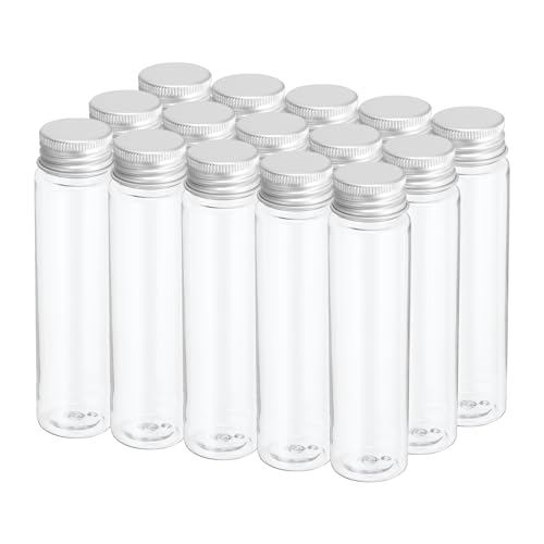 PATIKIL 80ml Plastic Test Tubes with Screw Caps, 15Pcs 128x33mm Flat Bottom Tubes for Scientific Party Decoration Candy Bead Storage Bath Salt, Silver Tone - color: Silver Tone, size: 80ml