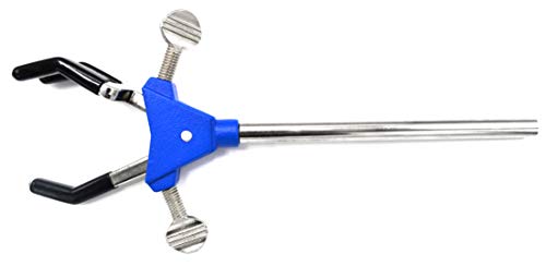 EISCO 3 Finger, Vinyl Coated Dual Adjustable Extension Clamp on Stainless Steel Rod - 2.3" Max Clamp Opening, 5" Rod - Powder Coated Zinc Alloy - Research, Industrial Laboratory Grade