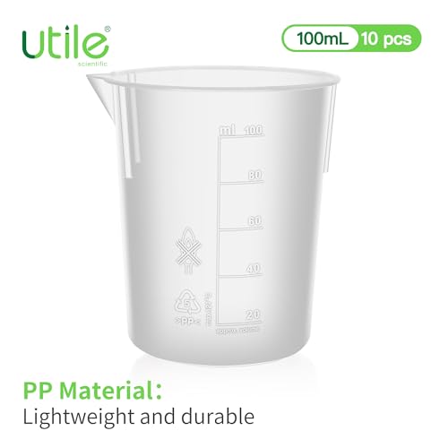 Utile 10 Pcs Plastic Beaker Set with spout of Vol.100ml, Plastic Measuring Beaker For Lab Science with Molded Graduations, 4081.0100.10 - style: 10pcs of Vol.100ml, Molded Graduations