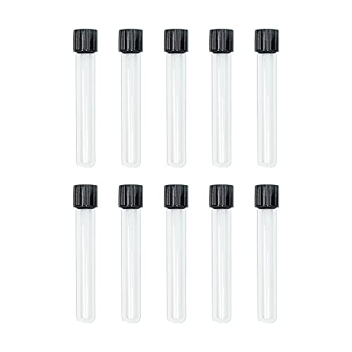 12x75mm Glass Test Tubes with Black Screw Caps, 5ml Boro Glass Test Tubes for Scientific Experiments, Candy Storage, Party and Home Decorations, Plant Propagation and Holiday Gifts, HUAOU, Pack of 10 - size: 12x75