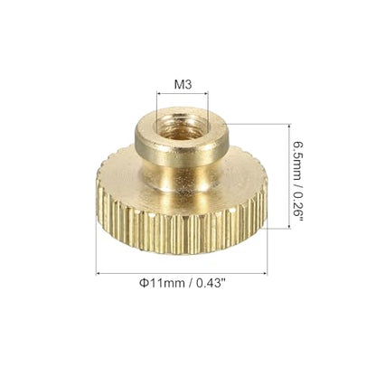 uxcell Knurled Thumb Nuts, 3Pcs M3 x D11mm x H6.5mm Brass High Head Through Hole with Collar High Head Through Hole Round Knobs Fasteners for 3D Printer Parts, Machine Tools - size: M3 x D11mm x H6.5mm