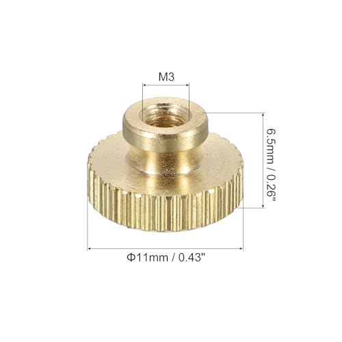 uxcell Knurled Thumb Nuts, 3Pcs M3 x D11mm x H6.5mm Brass High Head Through Hole with Collar High Head Through Hole Round Knobs Fasteners for 3D Printer Parts, Machine Tools - size: M3 x D11mm x H6.5mm
