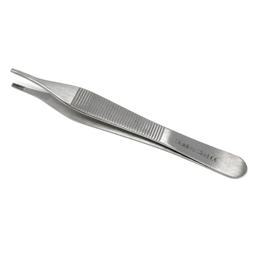 ADSON Forceps Tissue 1X2 Teeth ADSON Brown Forceps ADSON Dressing Forceps 4.75" Wide Handle Ridged Grip, Stainless Steel (Adson Brown - STR) - color: Adson Brown - Str