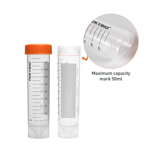 PEKYBIO Centrifuge Tubes 50ml Self-Standing Sterilized Polypropylene Graduated Test Tube with Seal Screw Cap Sample Storage Container, Pack of 50 - size: 50ML Self Standing