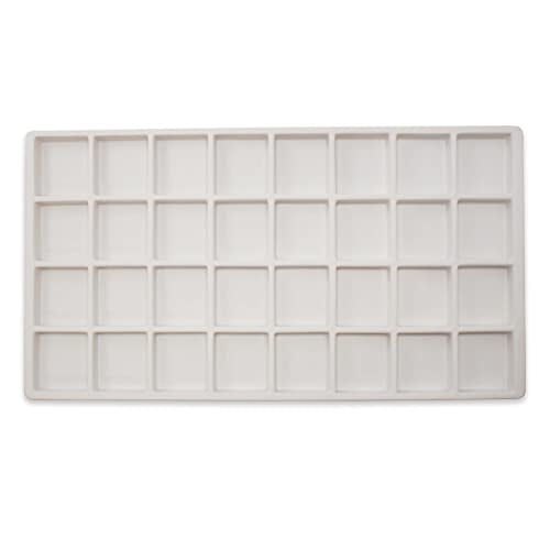 CuteBox Company 3pc White Plastic Tray (14.75” x 8.25” x 1”) with 32 Compartment White Flocked Tray Insert for Jewelry Storage, Organization, Merchandise, Display - color: 3pc, size: 32 Compartment