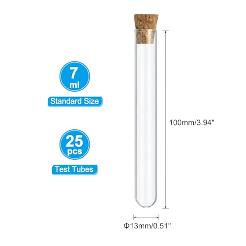 PATIKIL 7ml Test Tubes, 25pcs 3.94x0.51in Glass Clear Round Bottom Test Tube Containers with Stopper for Bead Party Candy Bath Salt Storage Scientific Experiment Plant Propagation - size: 7ml