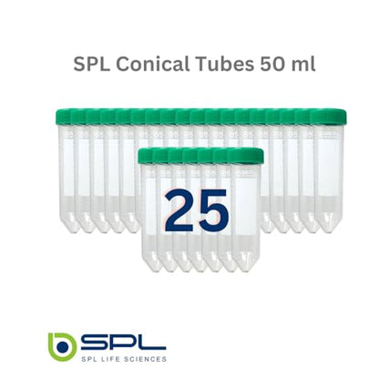 SPL 50ml Conical Centrifuge Tube Polypropylene Screw Cap, Sterile Non - pyrogenic, Non - cytotoxic, DNase/RNase - Free, Human DNA - Free Resealable Bags (25 Tubes) - size: 25 Tubes