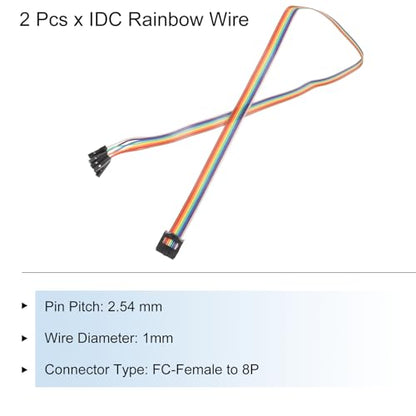 MECCANIXITY 2 Pcs IDC Rainbow Wire Flat Ribbon Cable FC-Female to 8P 11.8 Inch Length 2.54mm Pitch Breadboard Jumper Wires for Electronic Projects - size: 11.8 Inch, style: 8 Pin
