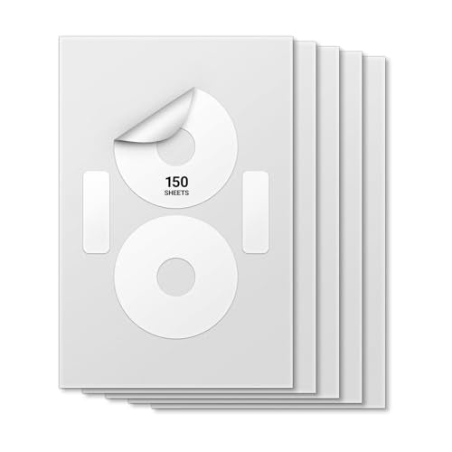 Neato CLP-192217 Compatible CD & DVD Labels for Inkjet & Laser Printers, Strong Adhesive & Water Resistant, White [2 CD/DVD Labels/Sheet, 150 Sheets] - size: 4-23/39" (2)