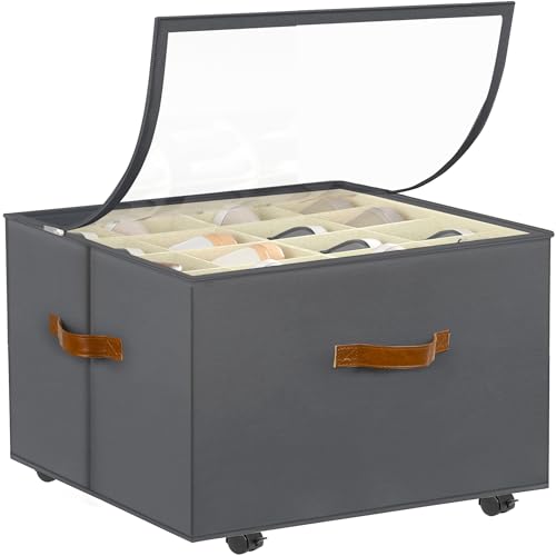 Foyego Shoe Organizer for Closet, Shoe Storage with Wheels, Gray - color: Gray, size: 17"L x 17"W x 12 ½"H