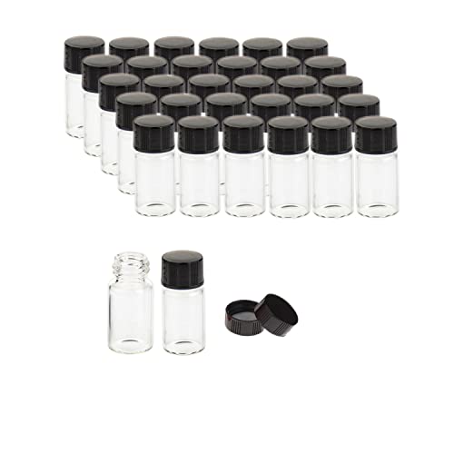 3ml Sample Glass Vials with Screw Caps, Lab Storage Empty Bottle, Clear Borosilicate Glass, Black 13-425 Polypropylene Screw Cap with PE Liners, Pack of 100 - size: 3ML