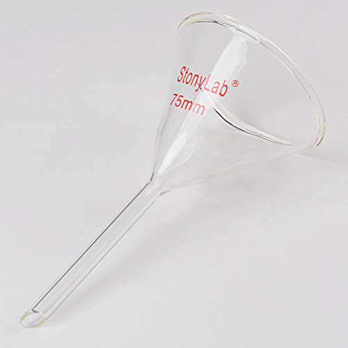 stonylab 1-Pack Glass Funnel, Heavy Wall Borosilicate Glass Funnel, 75mm Diameter and 75mm Stem Length - size: 75mm Diameter and 75mm Stem